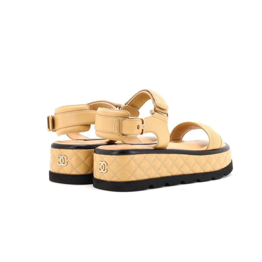 Women's Velcro Platform Sandals Quilted Leather