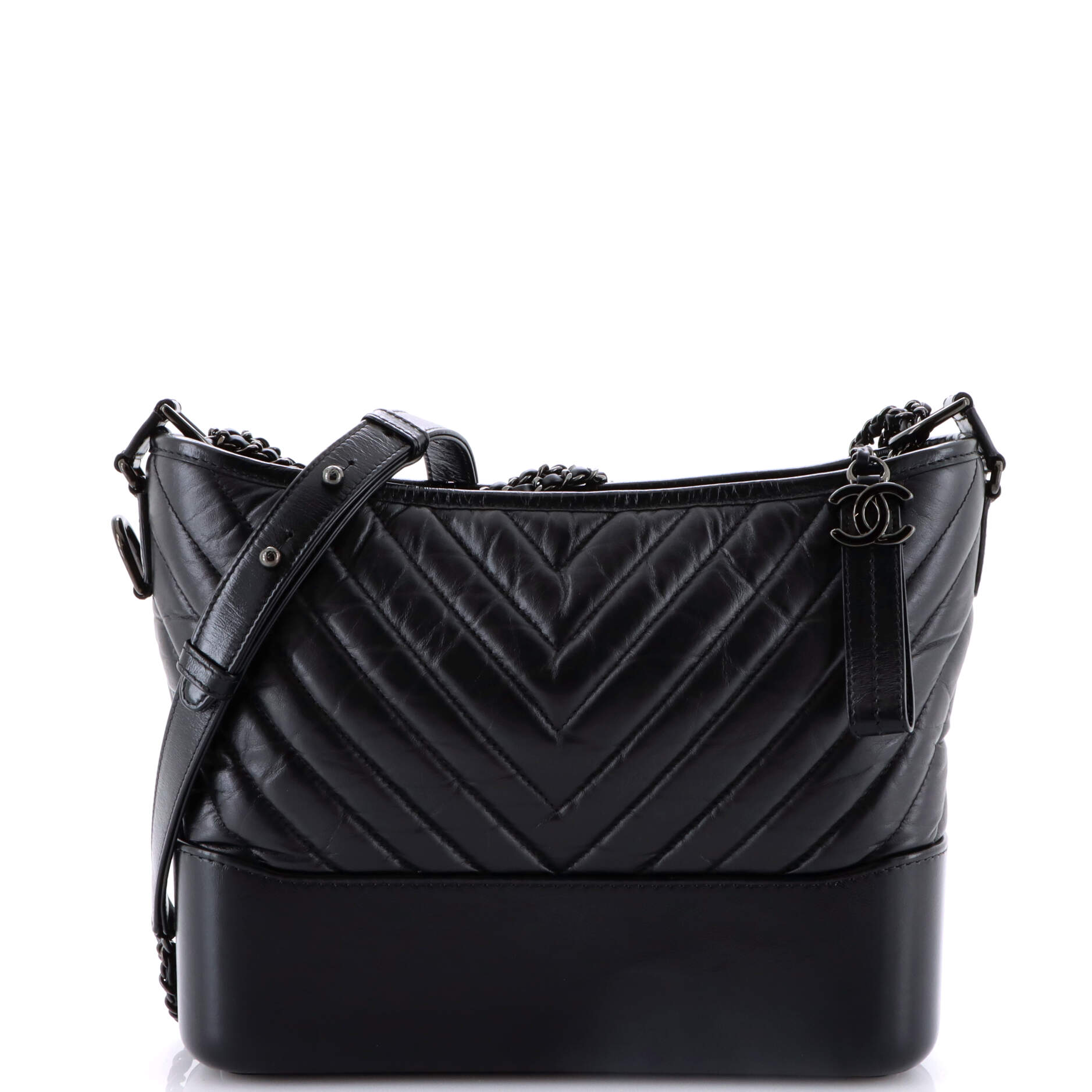So Black Gabrielle Hobo Chevron Aged Calfskin Medium