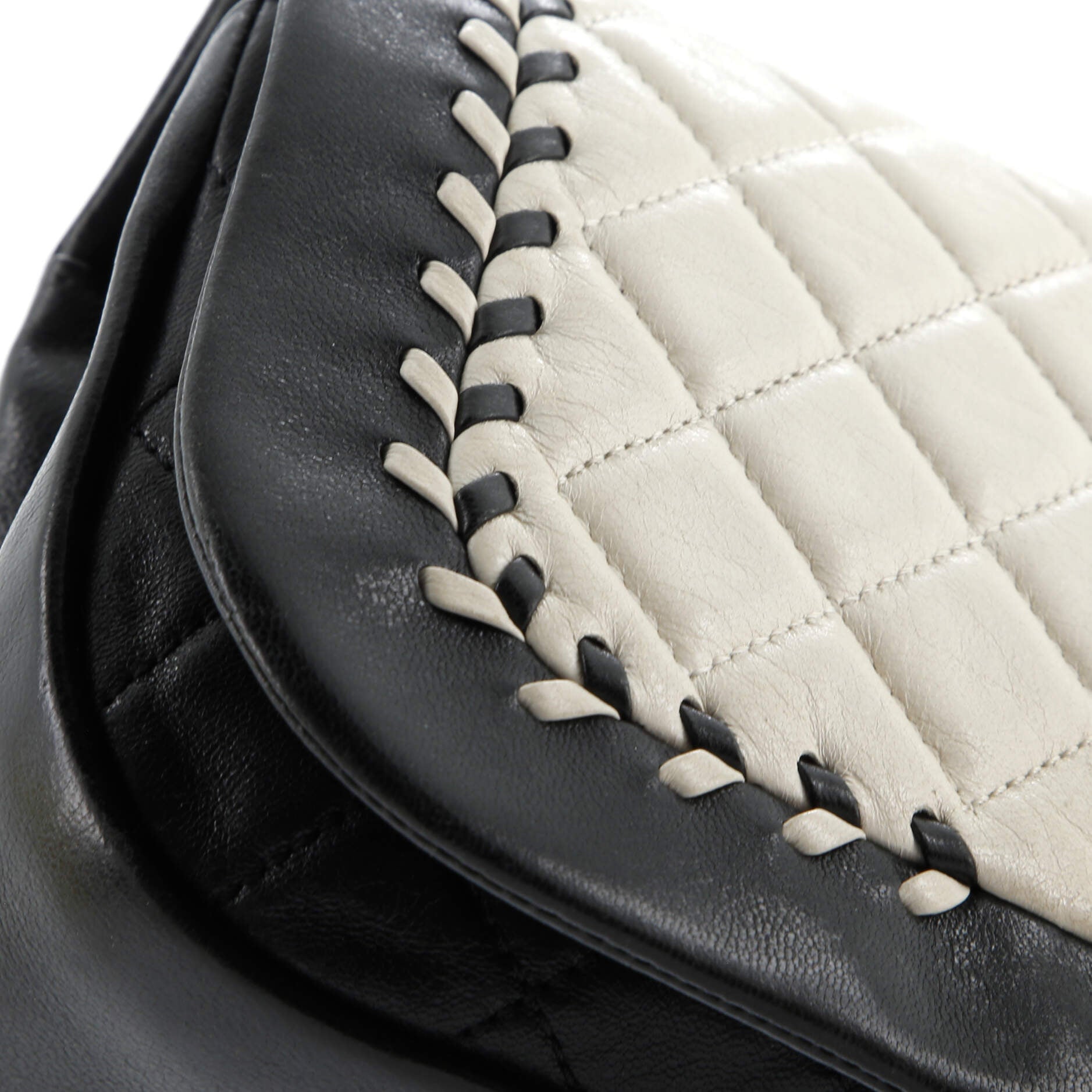 Bicolor Braided Saddle Flap Bag Quilted Lambskin Small