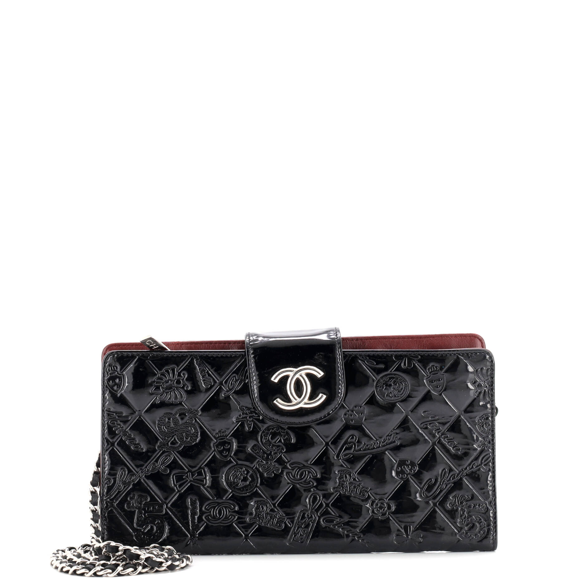 Lucky Symbols Wallet on Chain Embossed Quilted Patent
