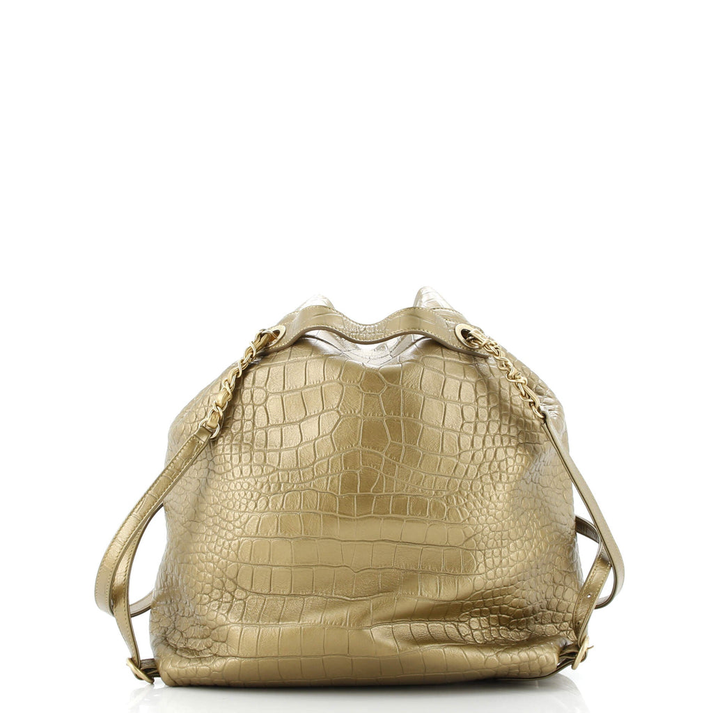 Drawstring Backpack Crocodile Embossed Calfskin Large