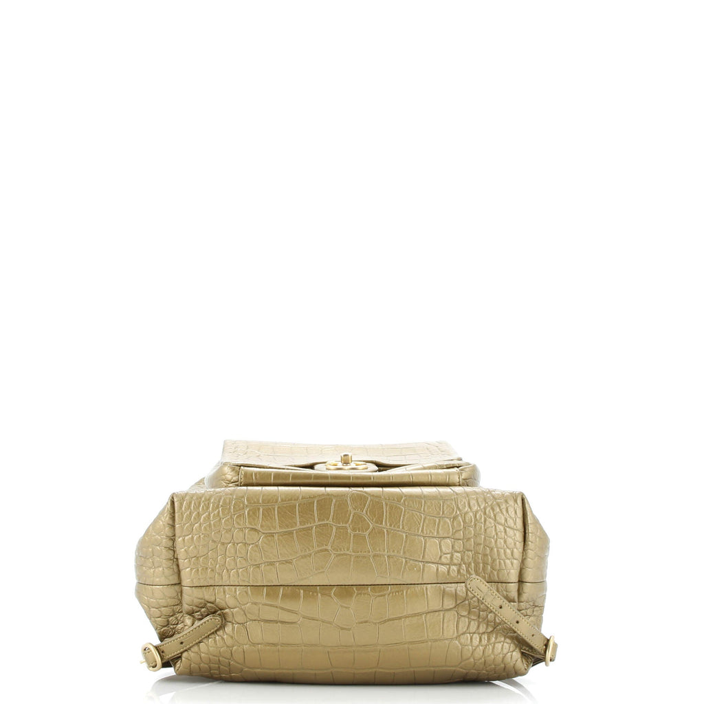 Drawstring Backpack Crocodile Embossed Calfskin Large