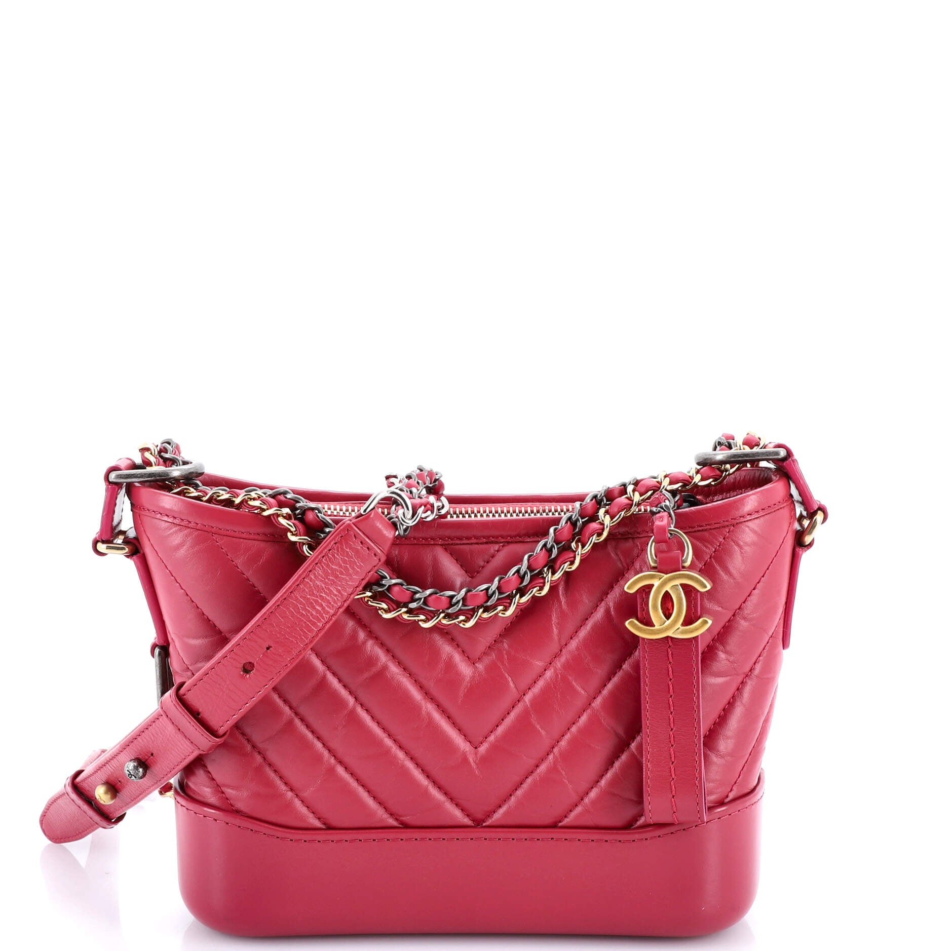 Gabrielle Hobo Chevron Aged Calfskin Small