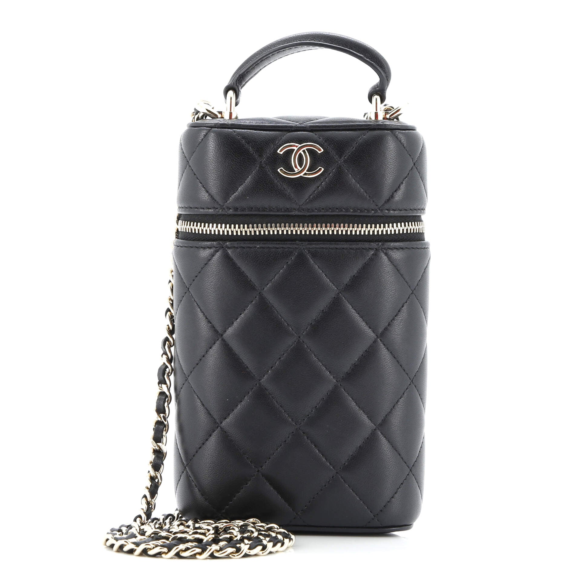 Classic Vanity Top Handle Phone Holder with Chain Quilted Lambskin