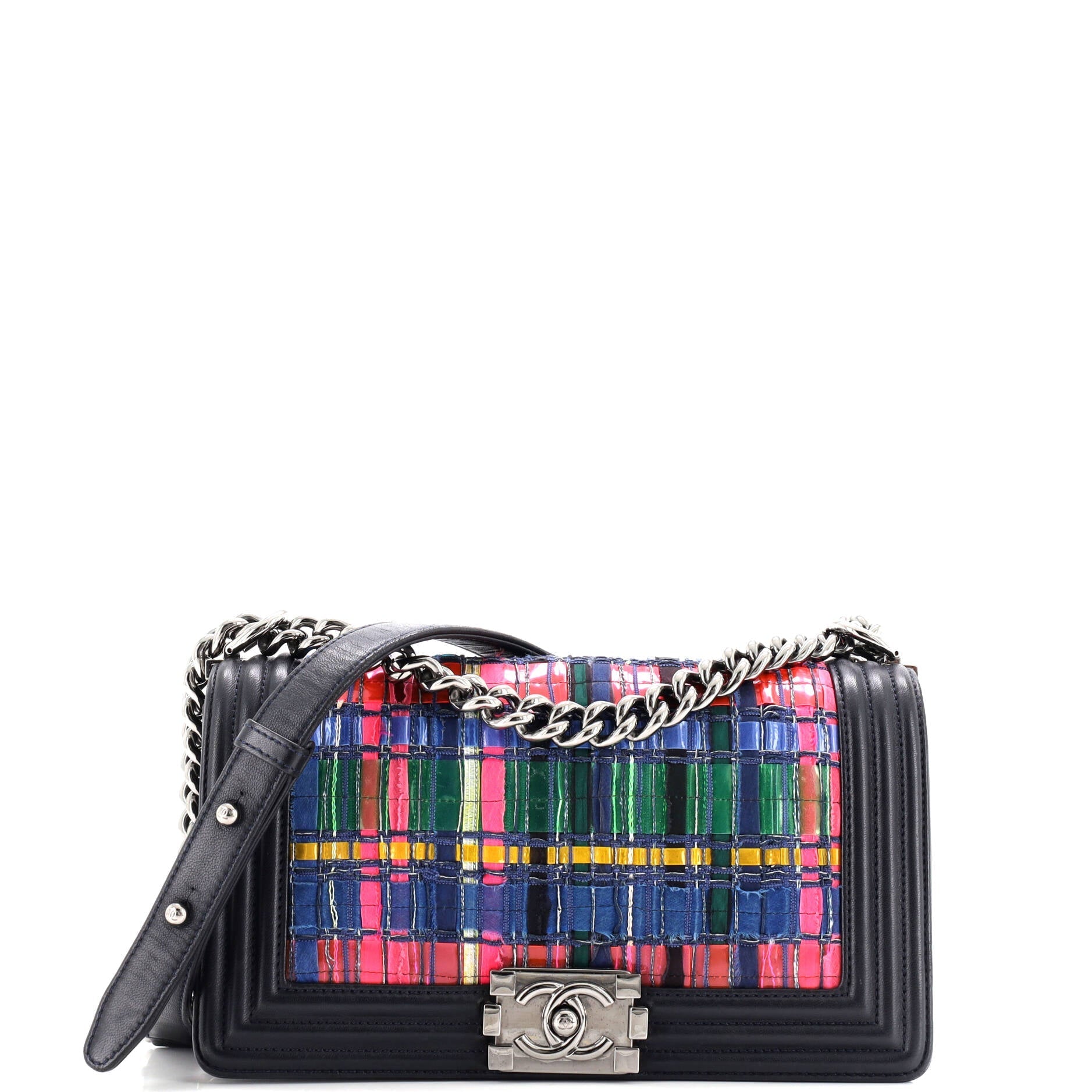 Boy Flap Bag Woven PVC with Lambskin Old Medium