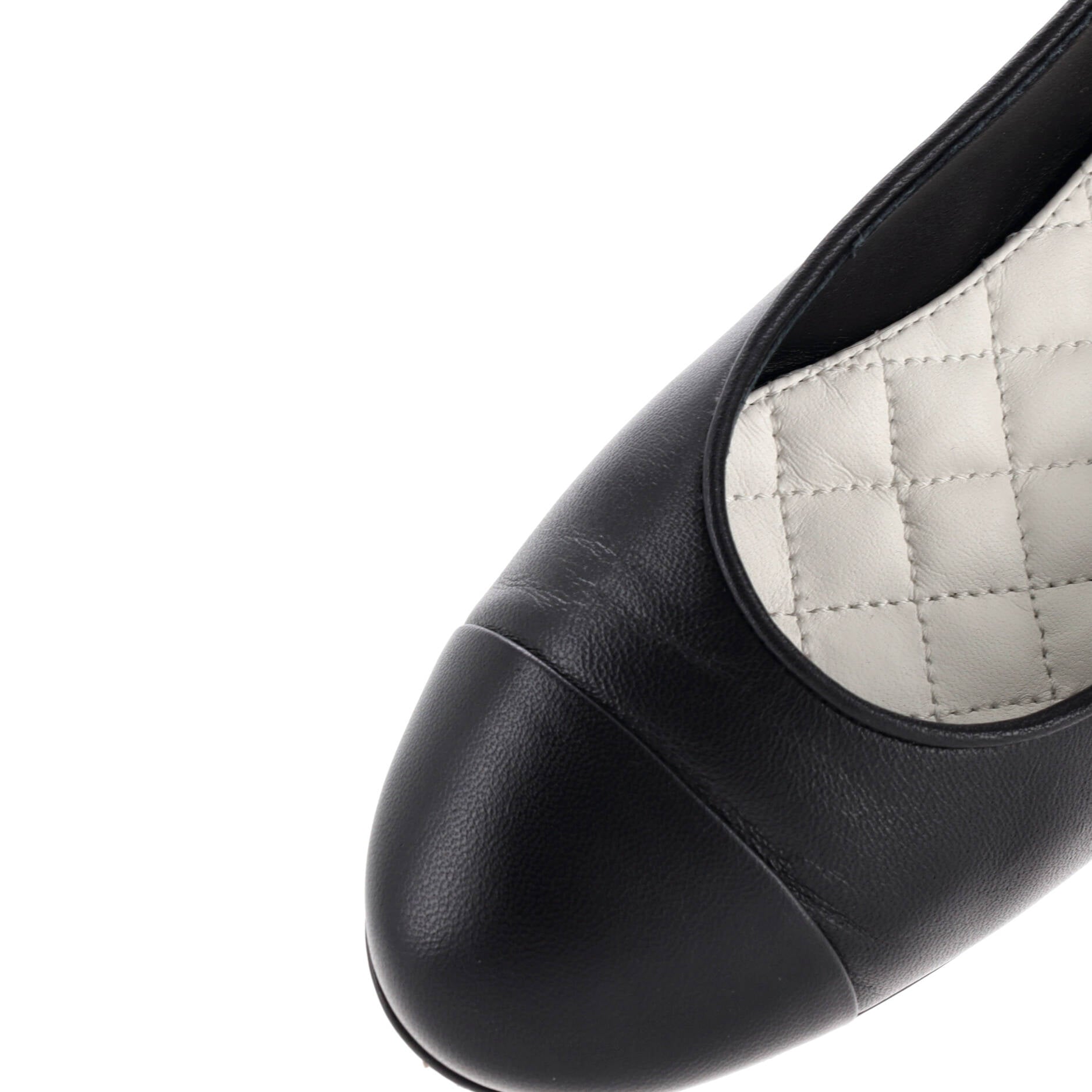 Women's Cap Toe Ankle Chain Ballerina Flats Leather with Faux Pearls