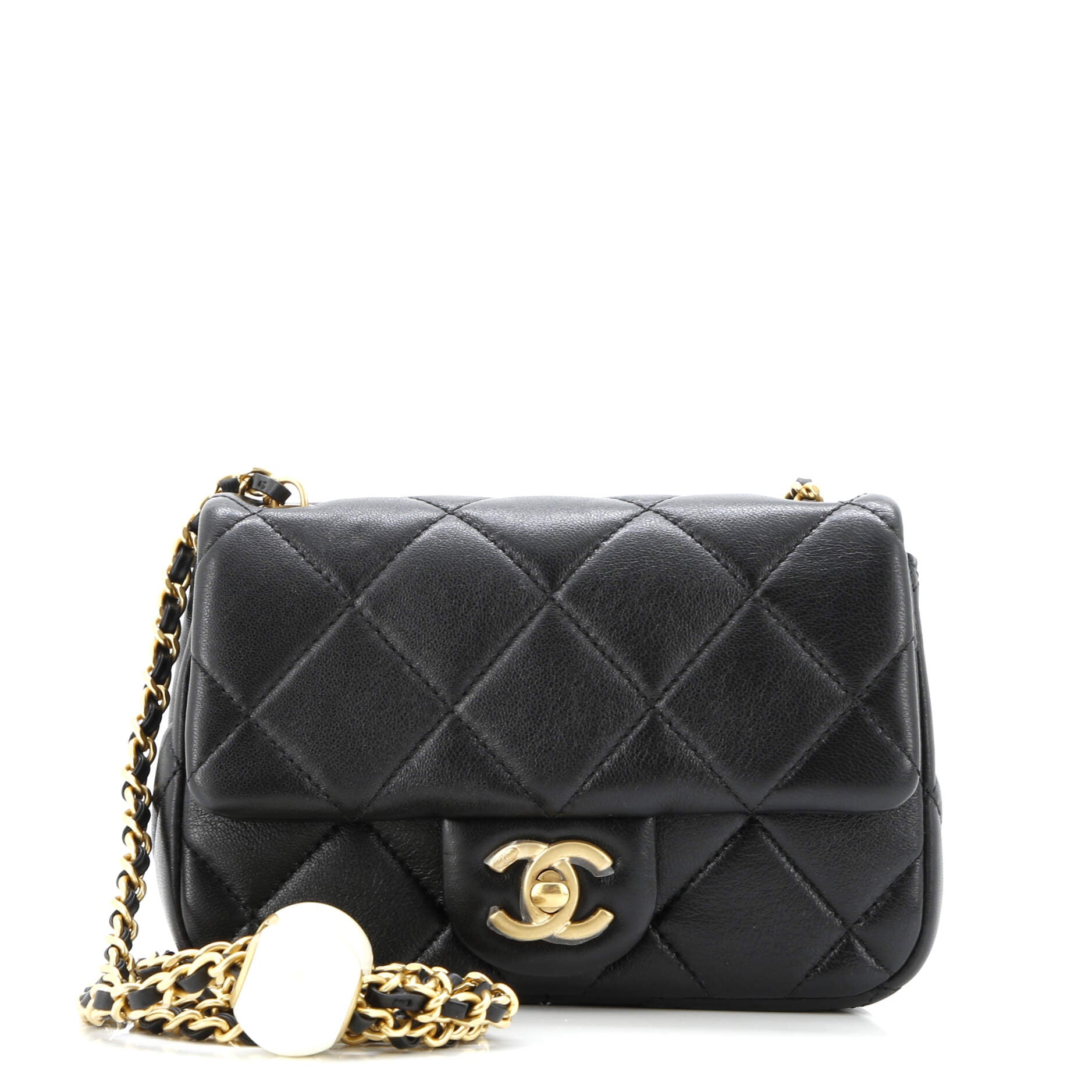 Twin Pearl Adjustable Chain Flap Bag Quilted Lambskin Mini