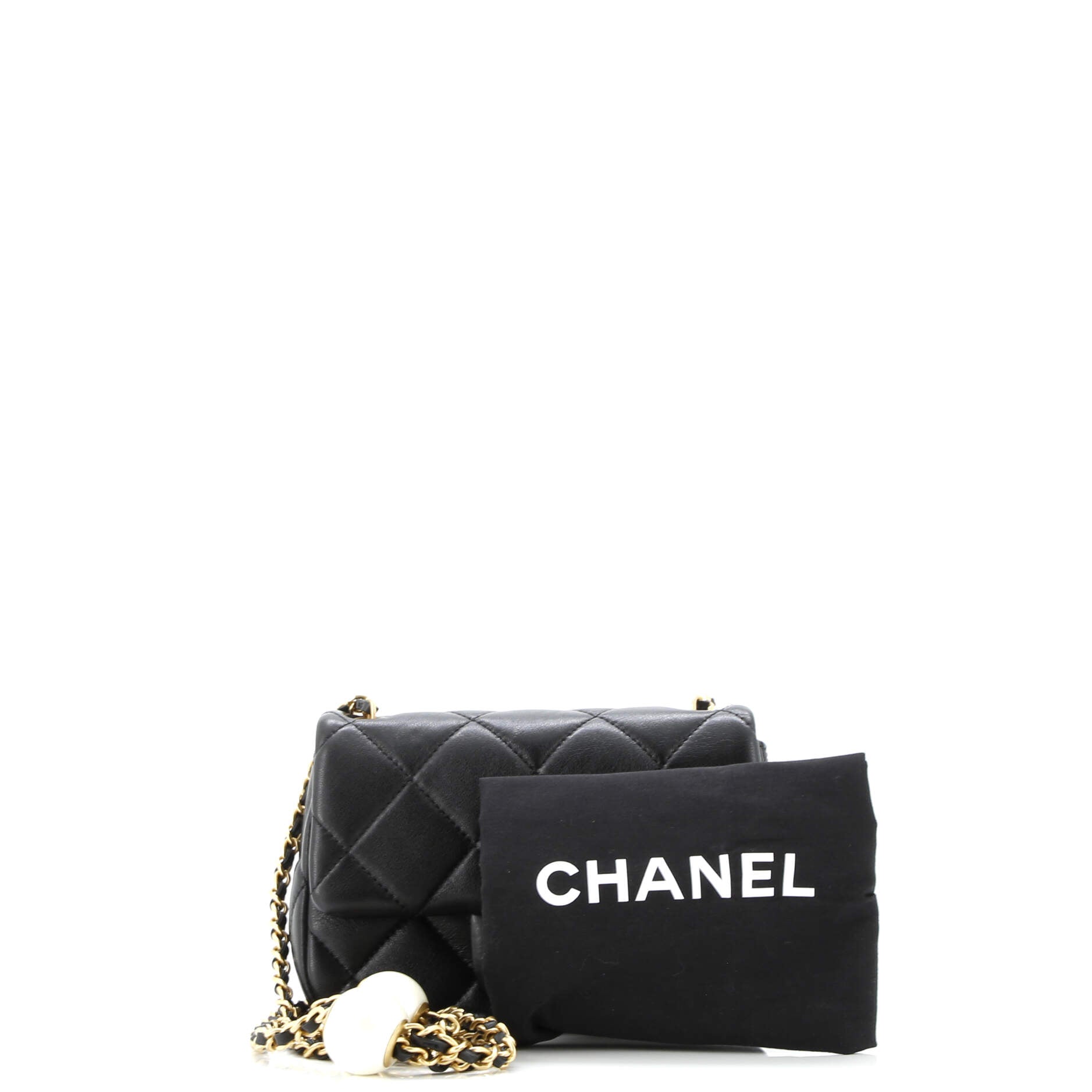 Twin Pearl Adjustable Chain Flap Bag Quilted Lambskin Mini