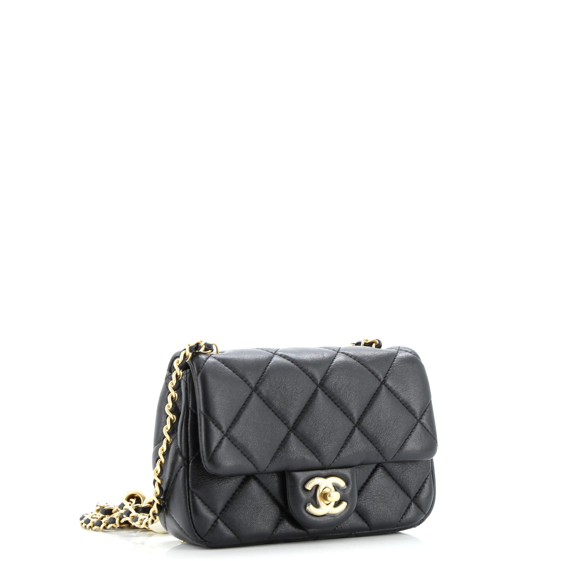 Twin Pearl Adjustable Chain Flap Bag Quilted Lambskin Mini