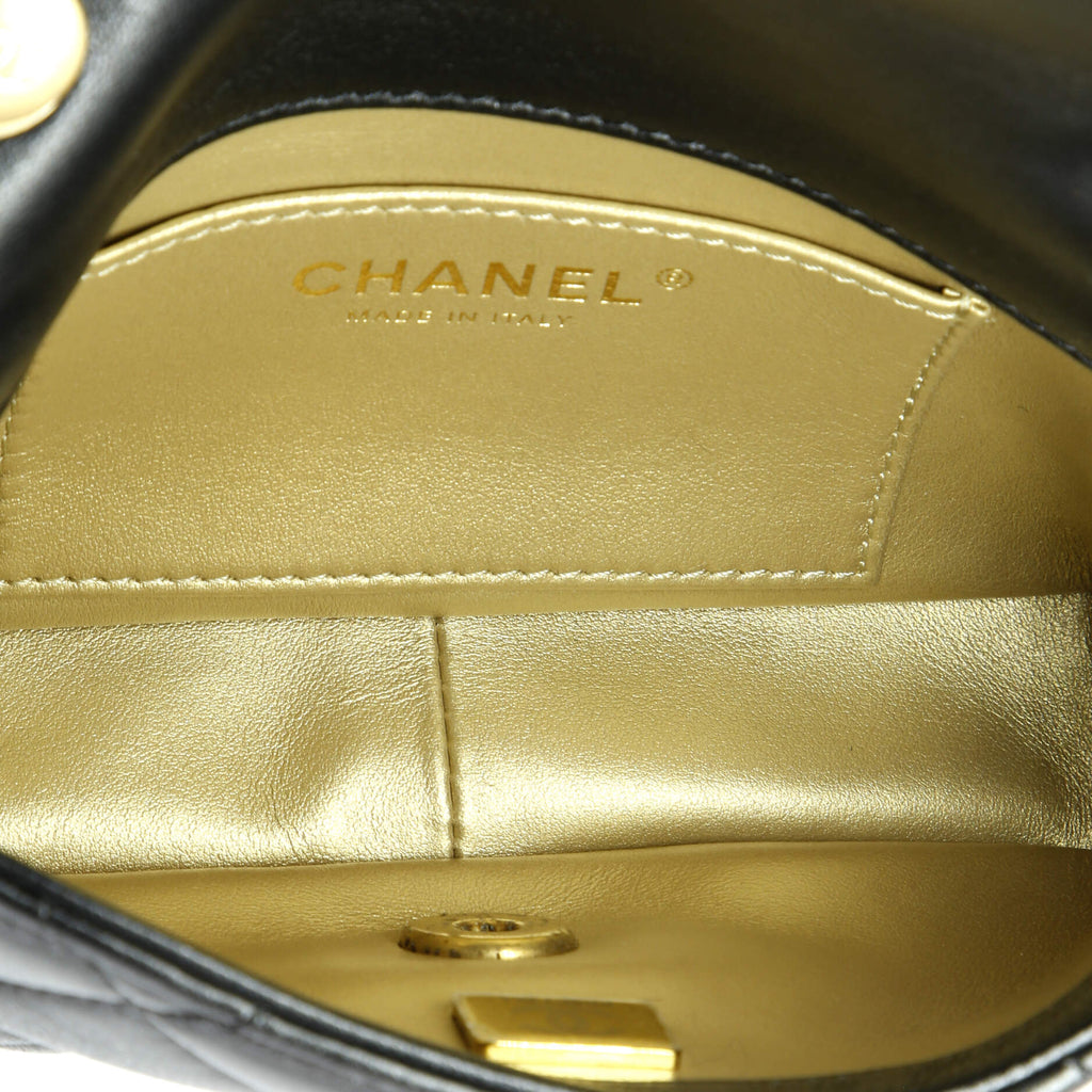 Twin Pearl Adjustable Chain Flap Bag Quilted Lambskin Mini