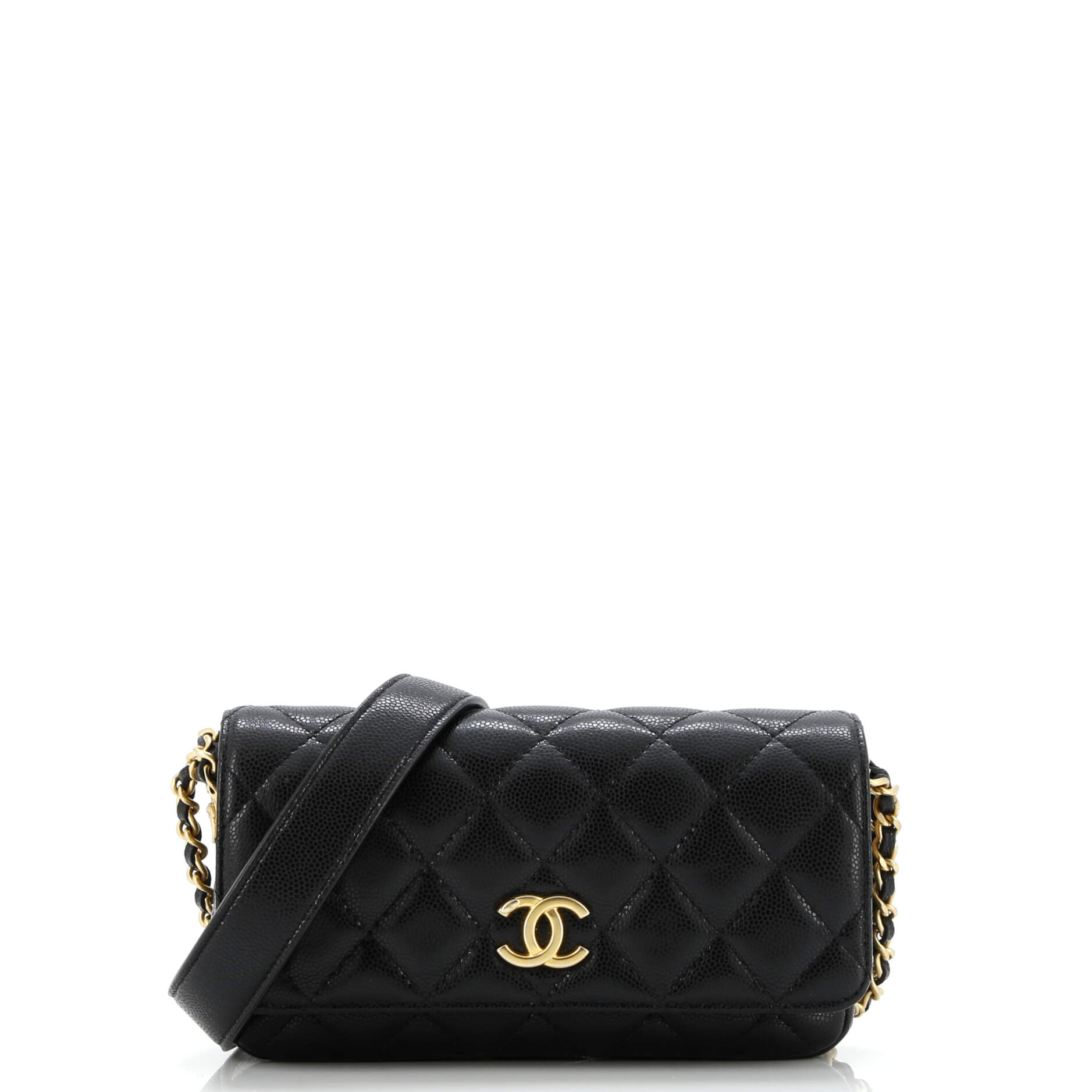 Twist Your Buttons Flap Clutch with Chain Quilted Caviar