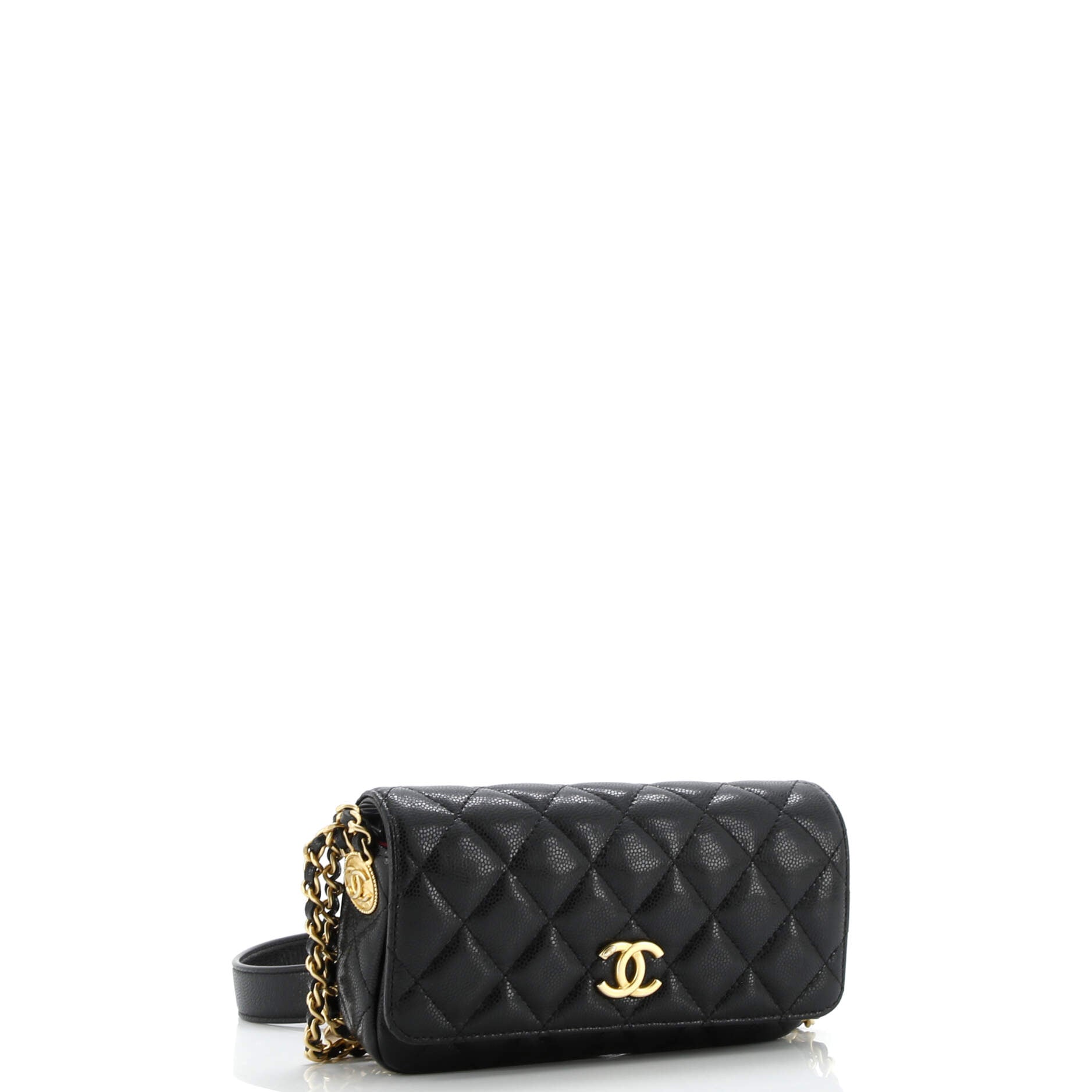 Twist Your Buttons Flap Clutch with Chain Quilted Caviar