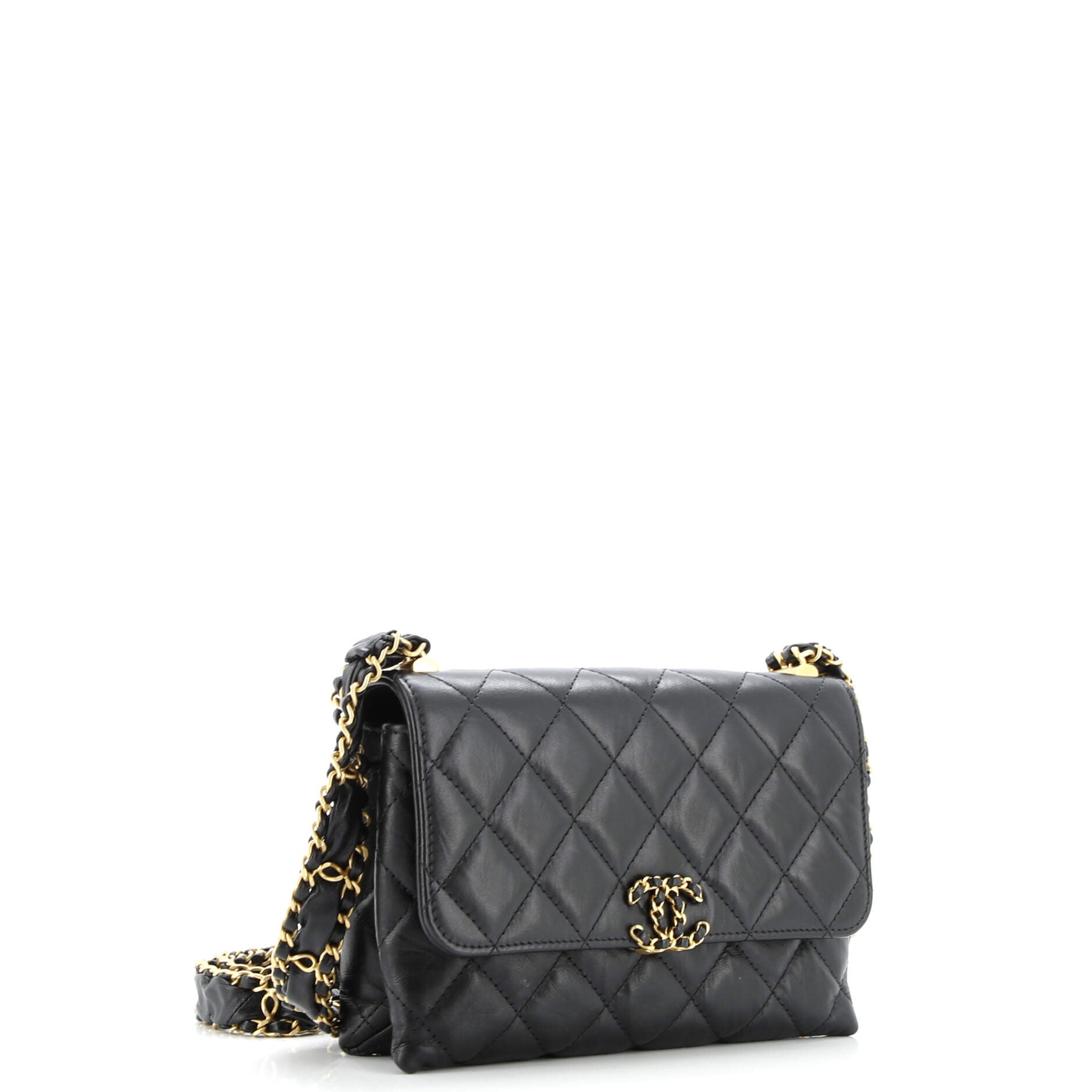 CC Wide Chain Compartment Flap Phone Holder Quilted Aged Calfskin