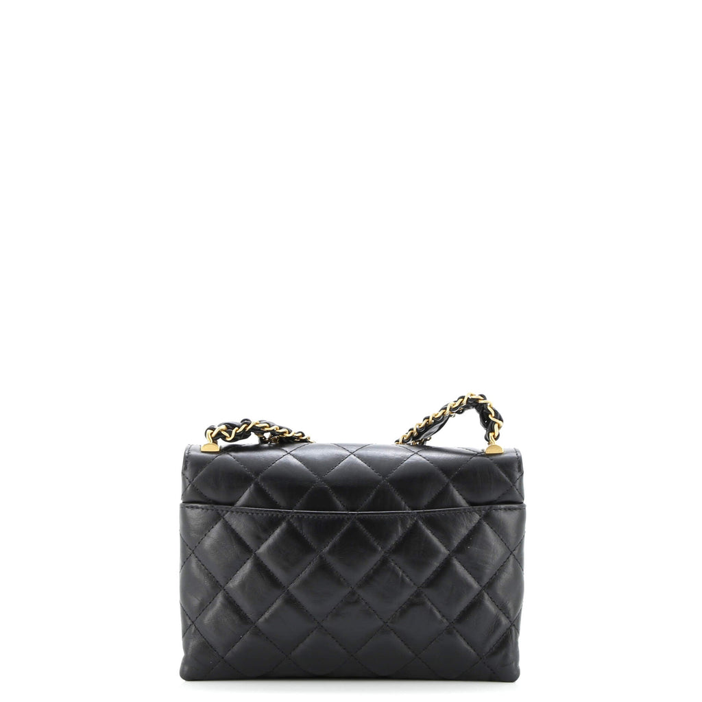 CC Wide Chain Compartment Flap Phone Holder Quilted Aged Calfskin