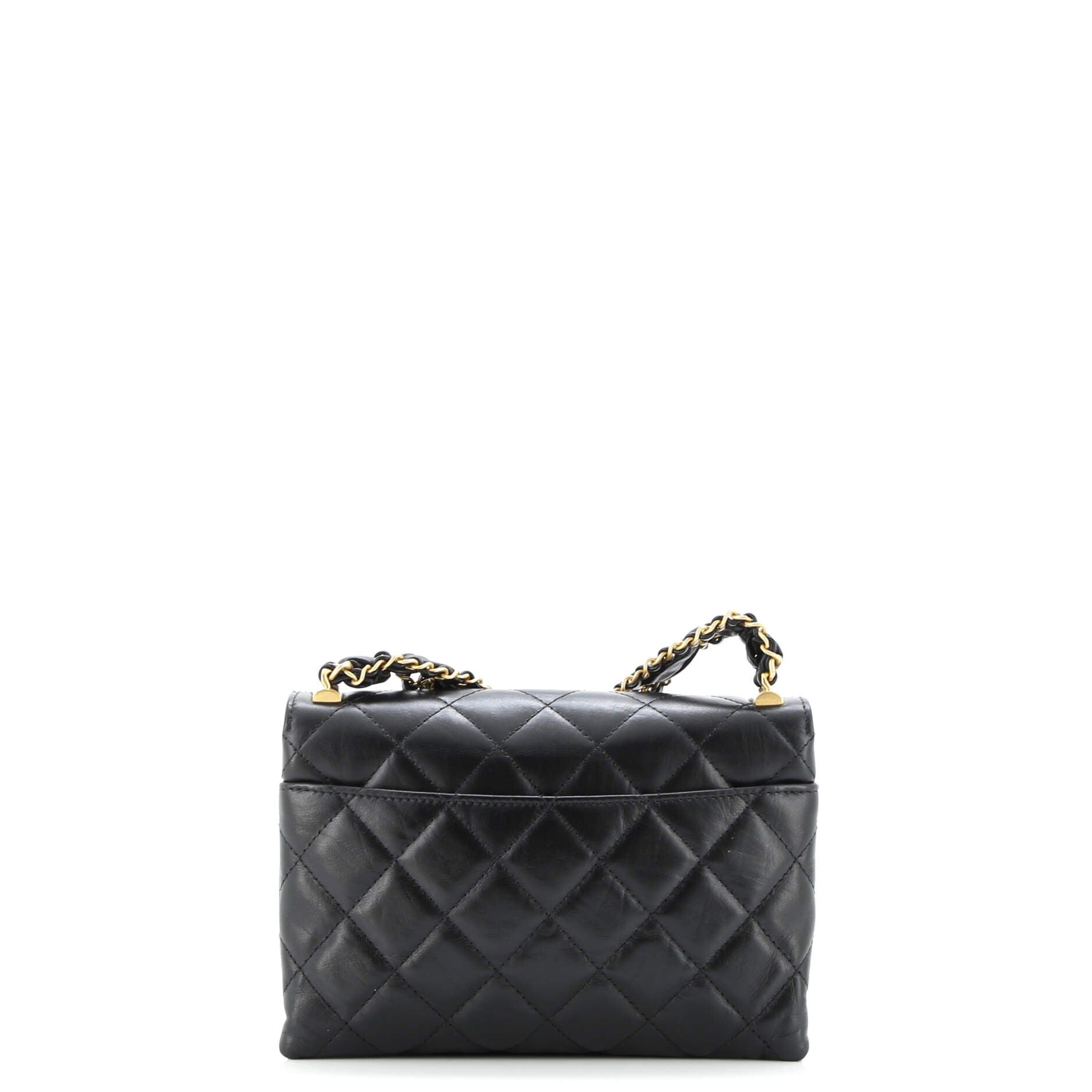 CC Wide Chain Compartment Flap Phone Holder Quilted Aged Calfskin