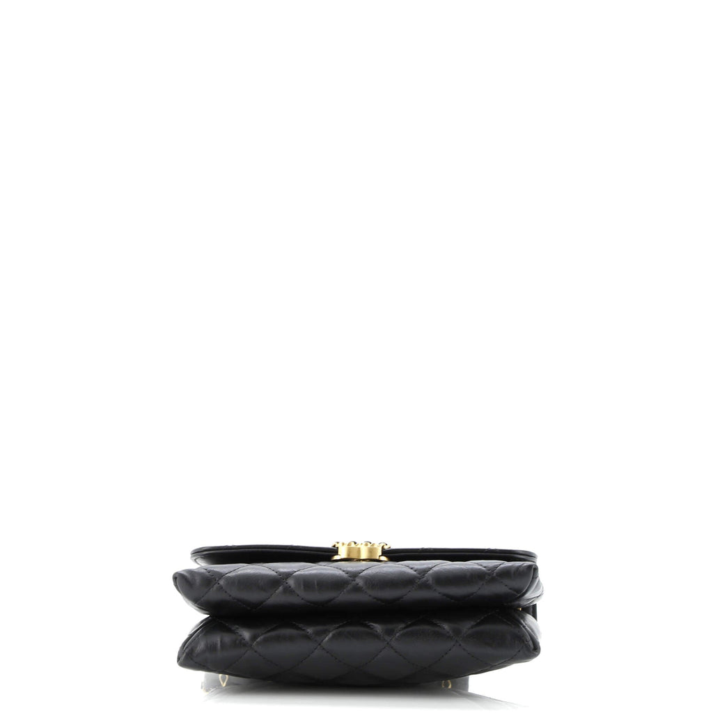 CC Wide Chain Compartment Flap Phone Holder Quilted Aged Calfskin