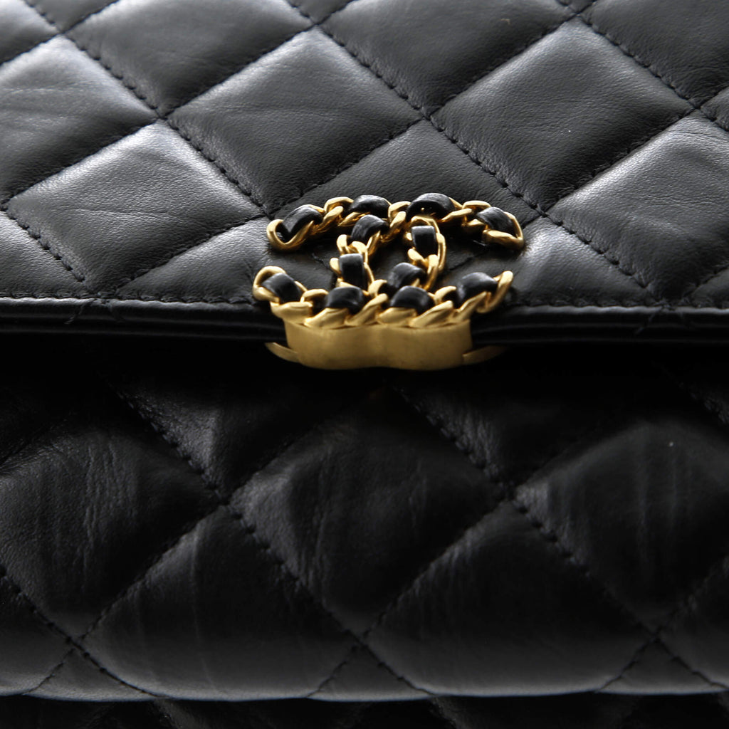 CC Wide Chain Compartment Flap Phone Holder Quilted Aged Calfskin