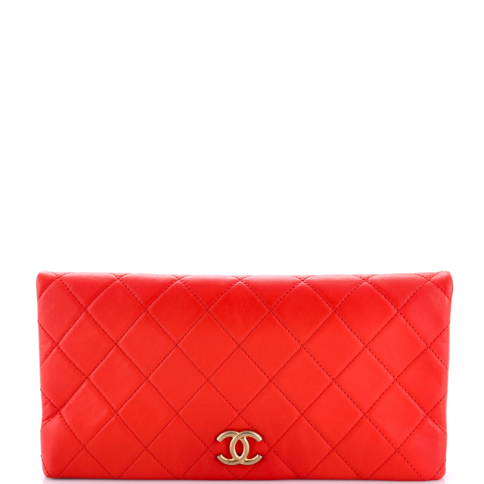 CC Foldover Clutch Quilted Lambskin Large