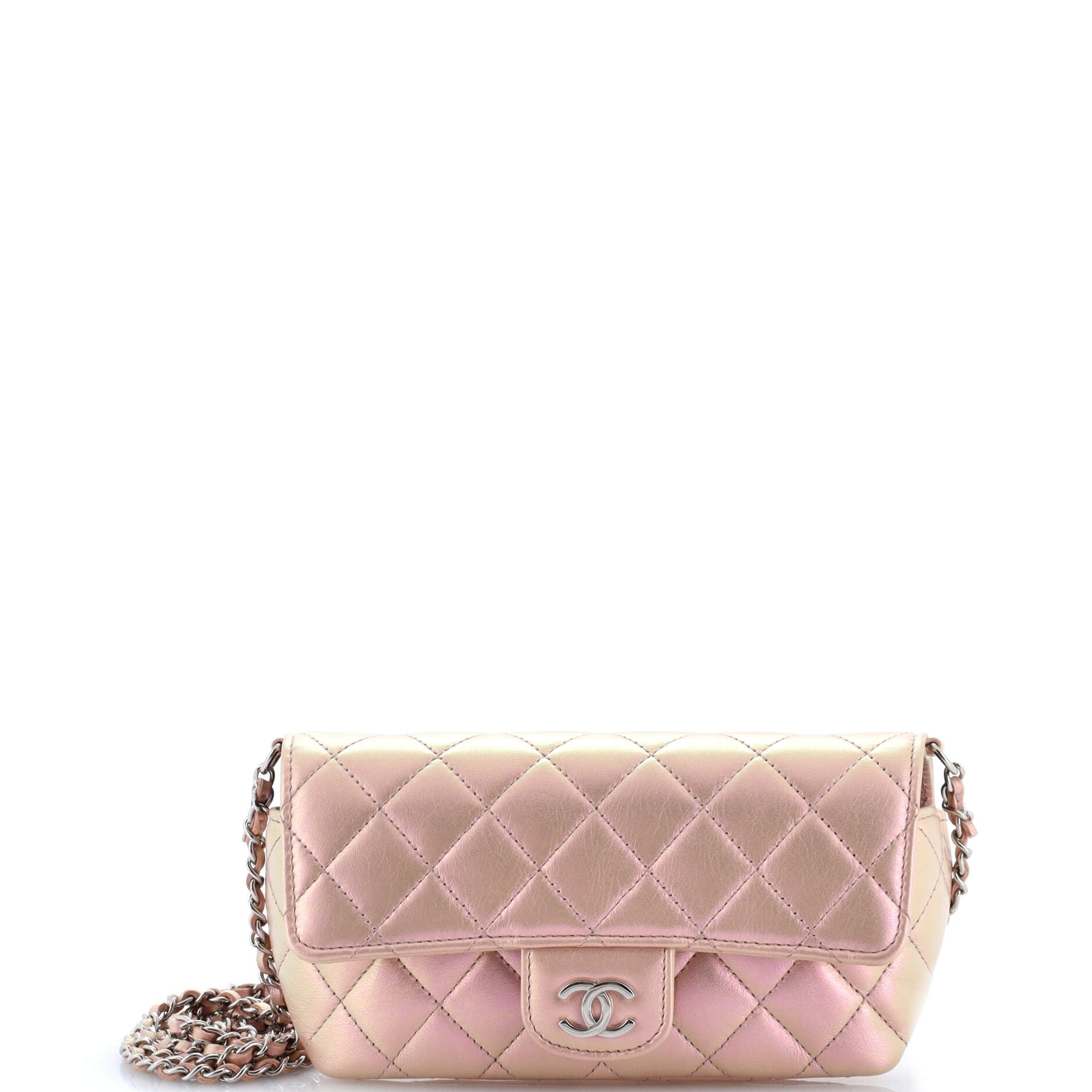 Classic Sunglasses Case with Chain Quilted Iridescent Lambskin