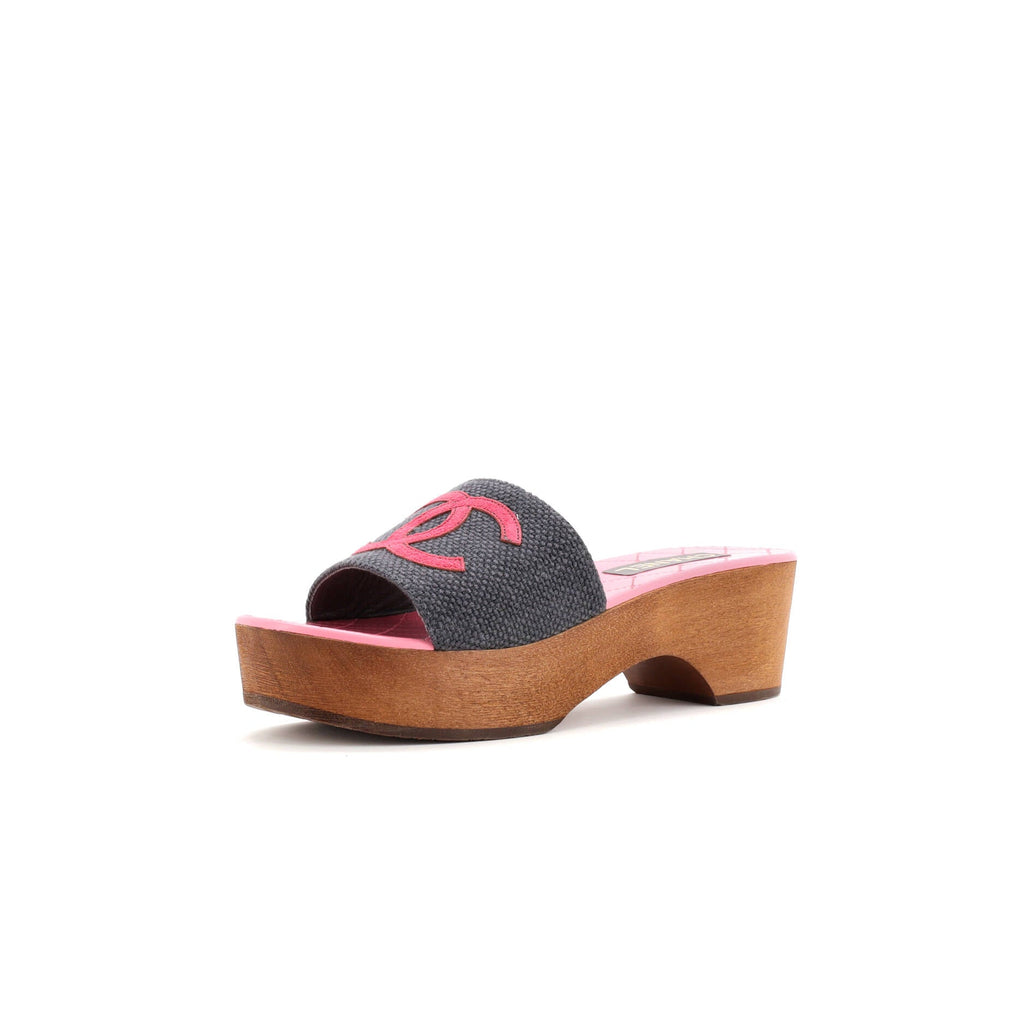 Women's CC Mule Sandals Canvas and Wood