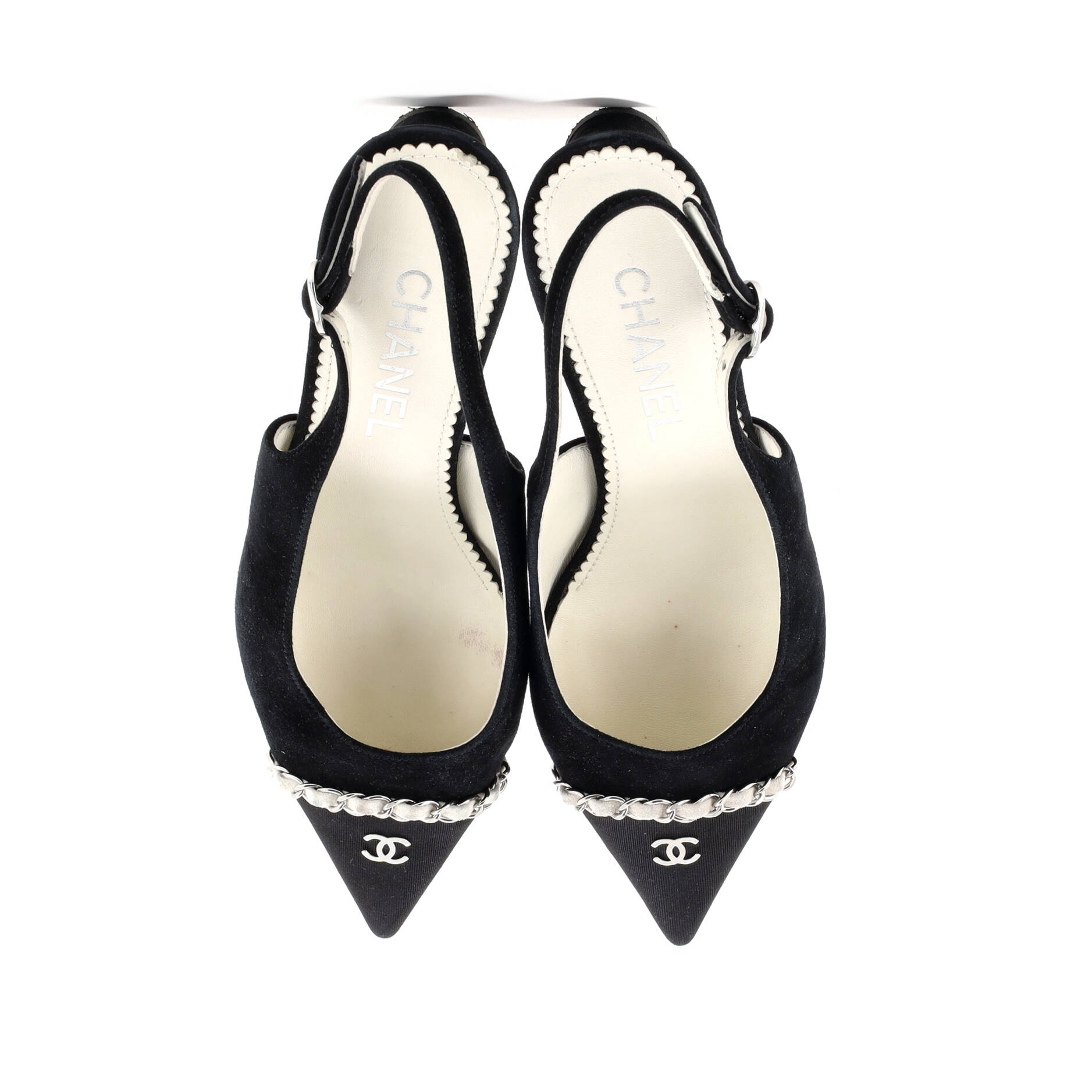 Women's Chained Pointed CC Cap Toe Slingback Pumps Suede