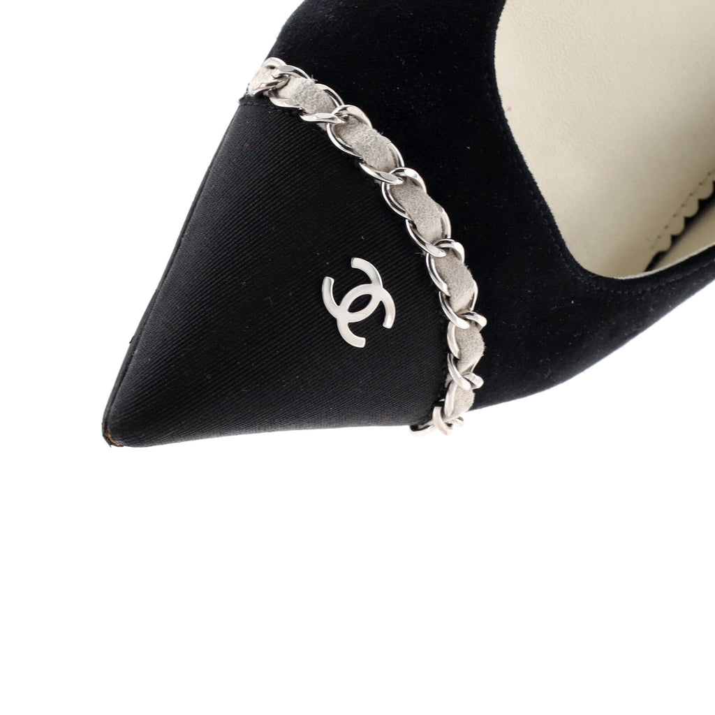 Women's Chained Pointed CC Cap Toe Slingback Pumps Suede