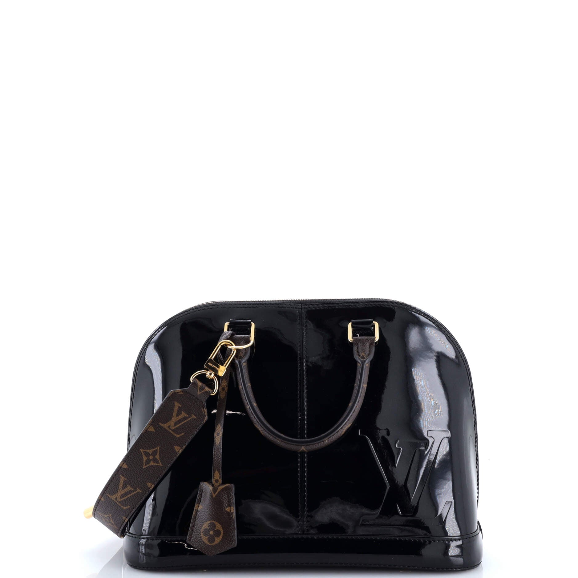 Alma Handbag Vernis with Monogram Canvas PM