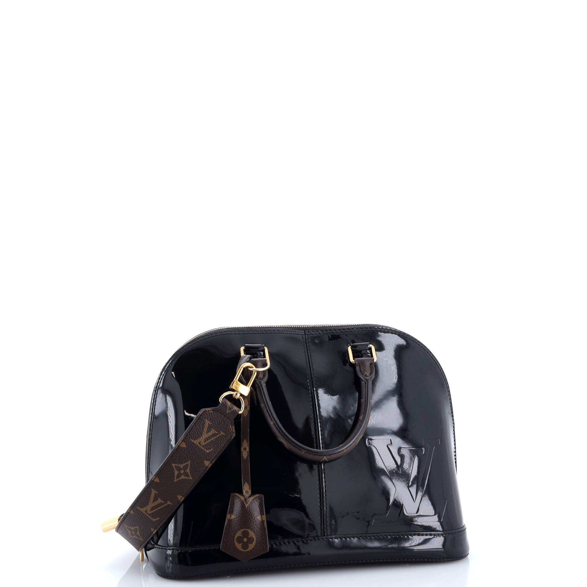 Alma Handbag Vernis with Monogram Canvas PM