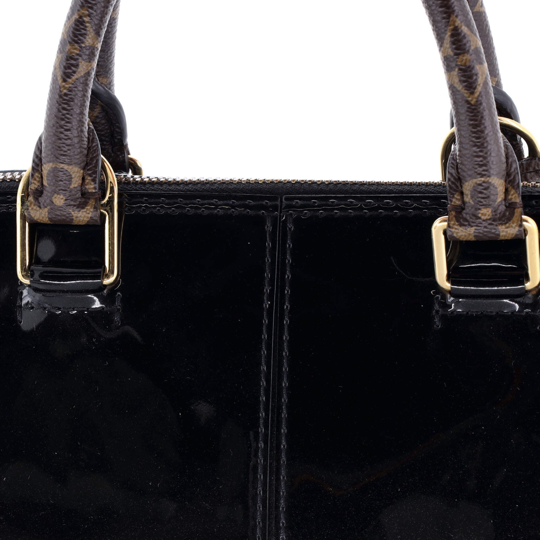 Alma Handbag Vernis with Monogram Canvas PM