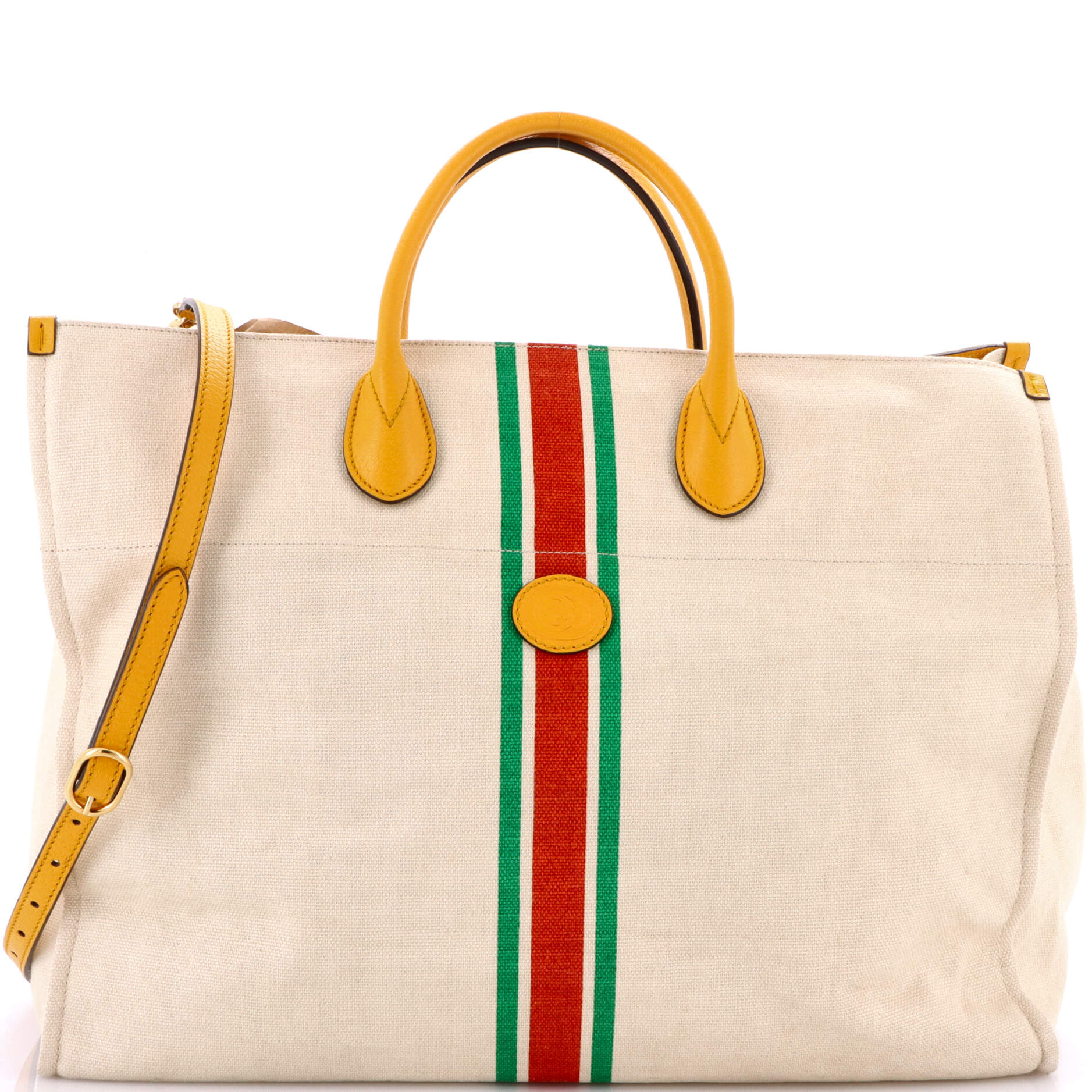 Foldable Web Tote Canvas with Leather Large