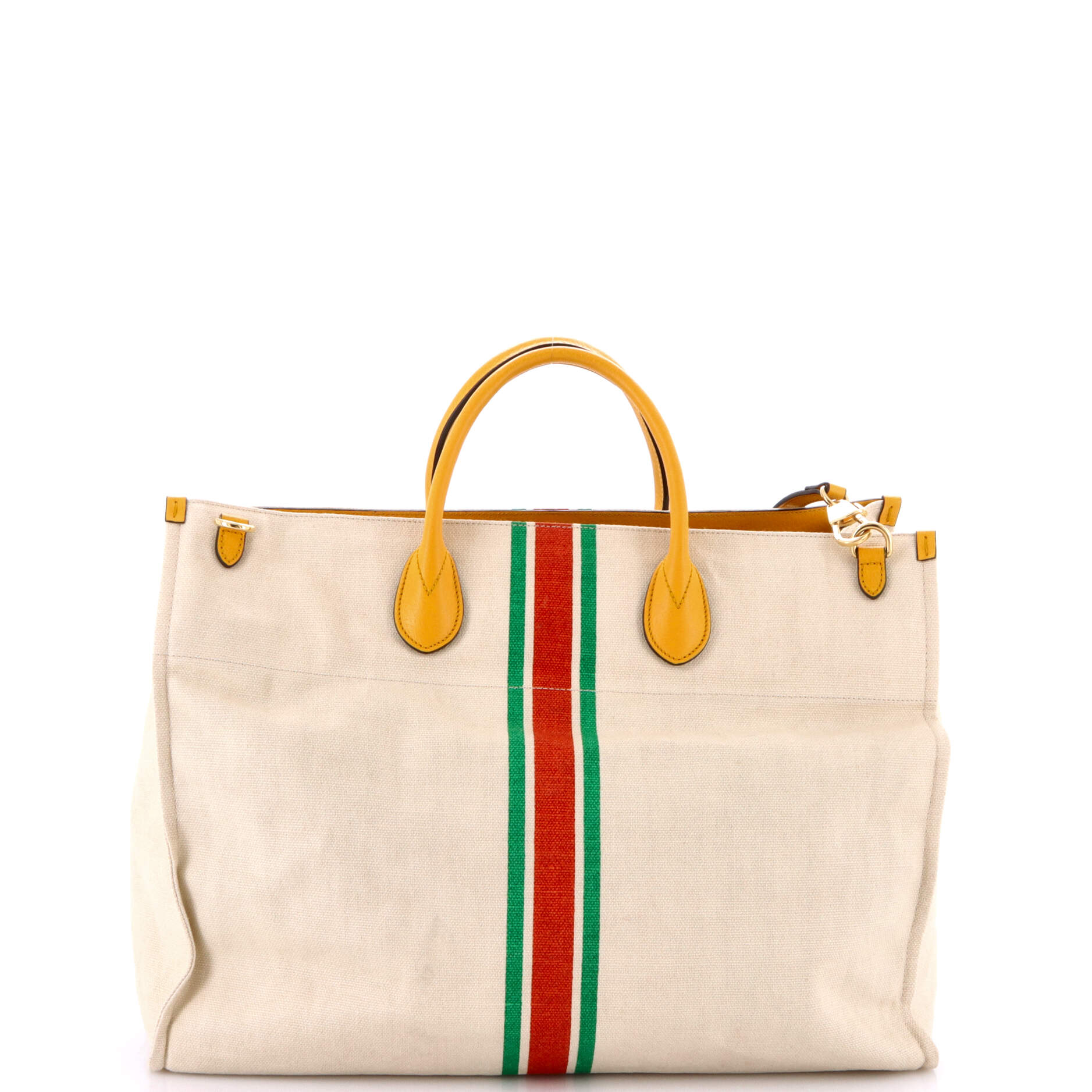 Foldable Web Tote Canvas with Leather Large