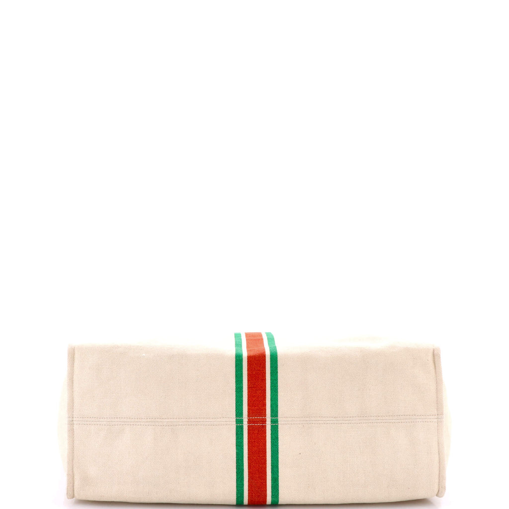 Foldable Web Tote Canvas with Leather Large