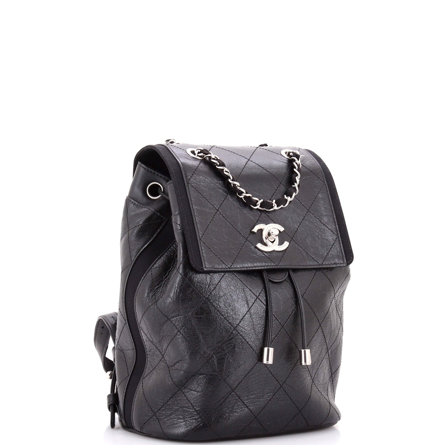 Drawstring CC Flap Backpack Quilted Aged Calfskin and Grosgrain Small