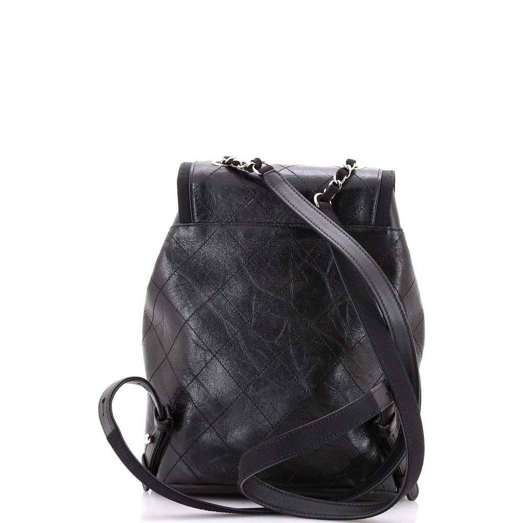 Drawstring CC Flap Backpack Quilted Aged Calfskin and Grosgrain Small