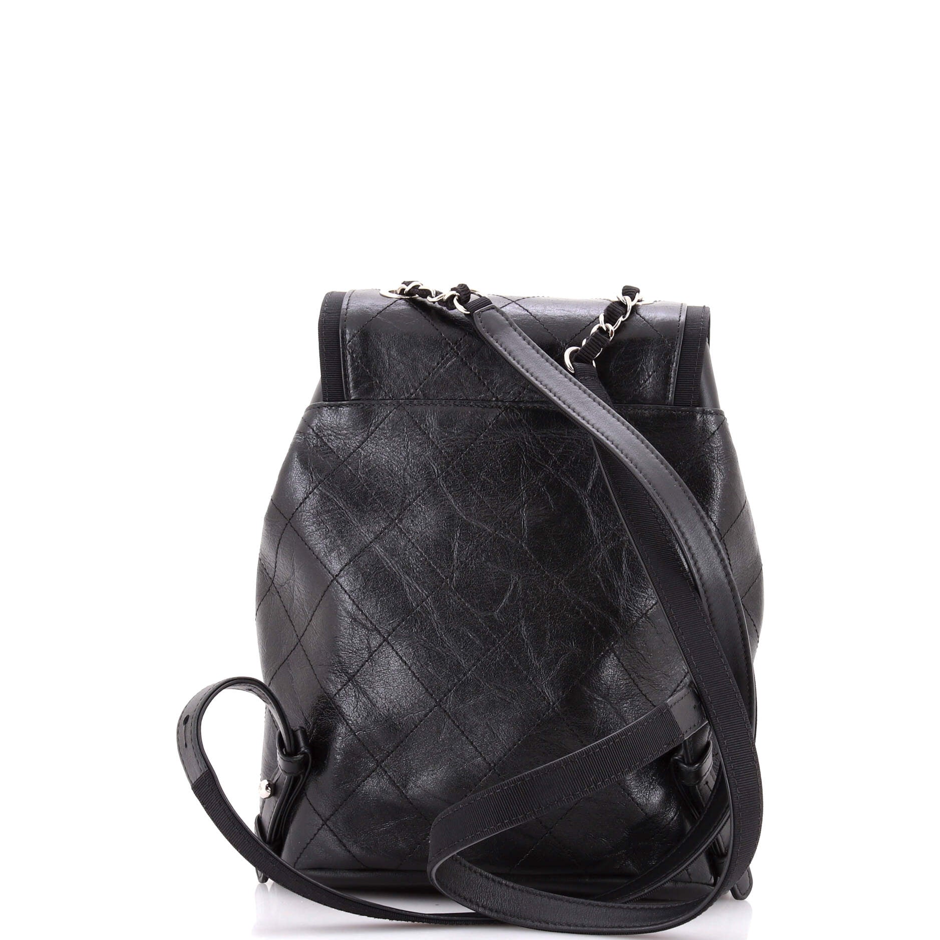 Drawstring CC Flap Backpack Quilted Aged Calfskin and Grosgrain Small