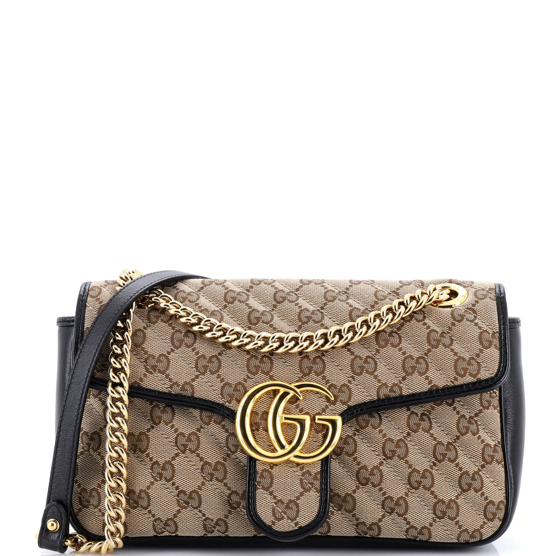 GG Marmont Flap Bag Diagonal Quilted GG Canvas with Leather Small