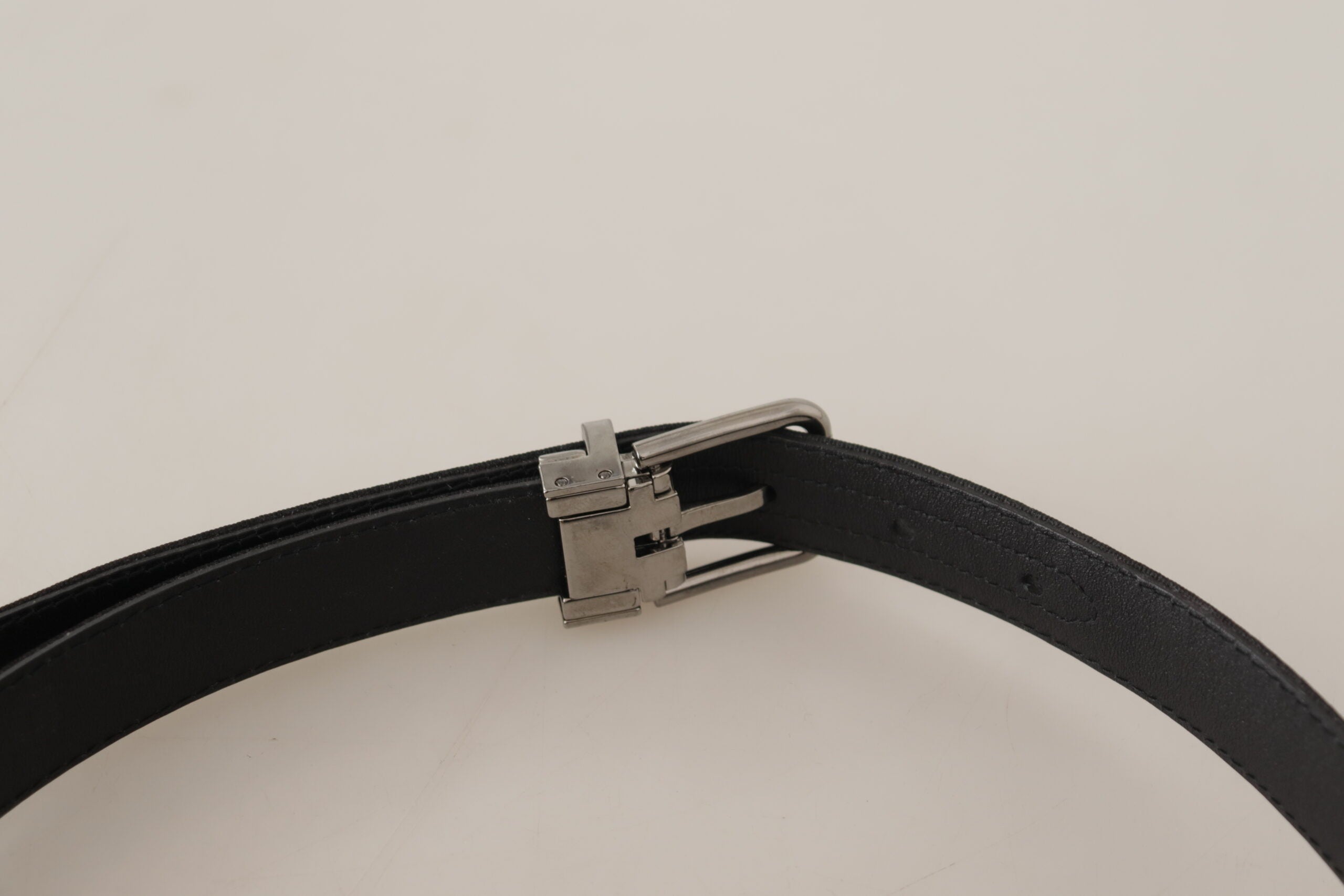 Black Canvas Leather Silver Tone Metal Buckle Belt