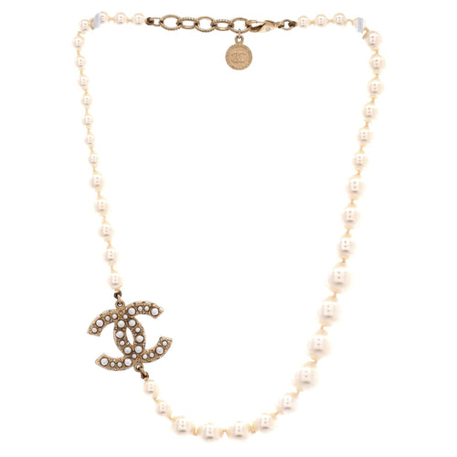 CC 100th Anniversary Short Necklace Metal with Faux Pearls and Crystals